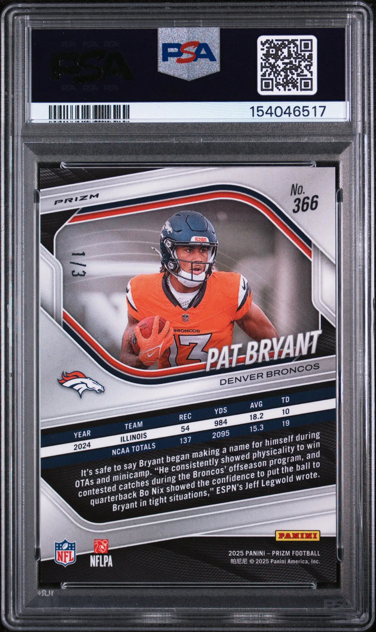 2025 Panini Prizm Football Rookie Pat Bryant White Knight Prizm RC 1/3 PSA 9 
