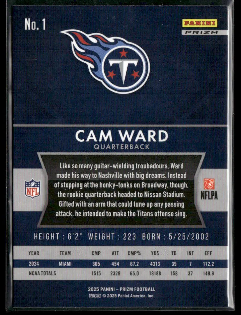 2025 Panini Prizm Football Silver Rookie Cam Ward 