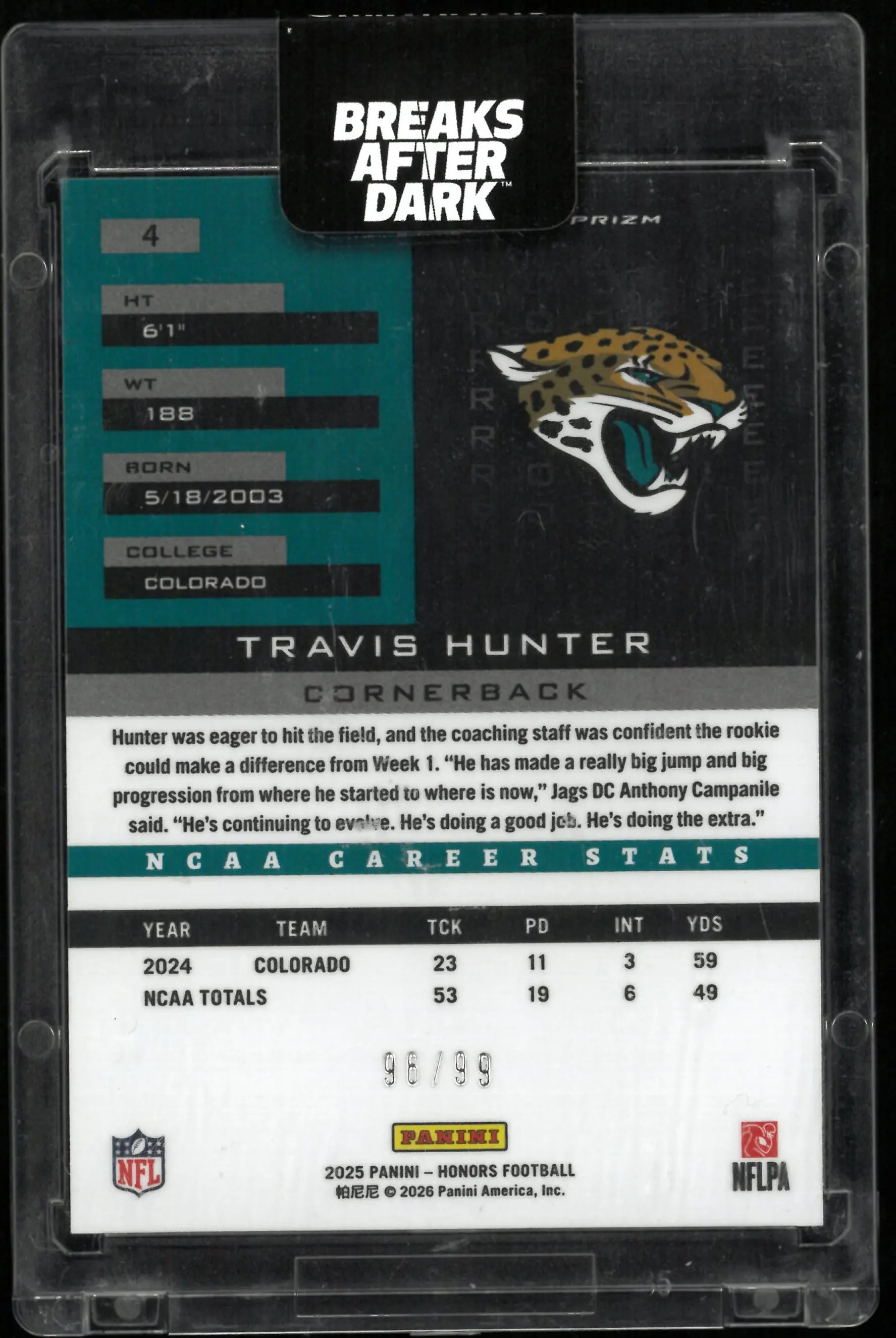 2025 Panini Prizm Honors Travis Hunter /99 