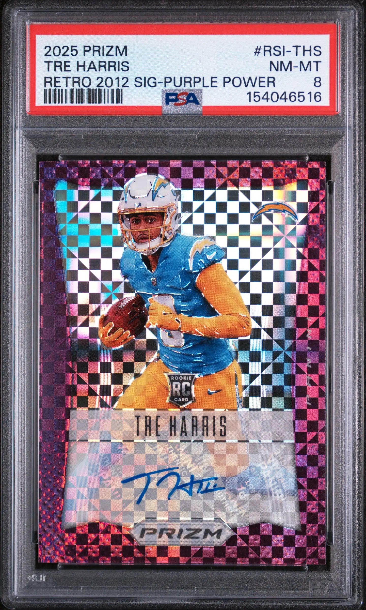 2025 Panini Prizm Retro  Rookie Autograph Tre Harris Purple Power /49 RC PSA 8 