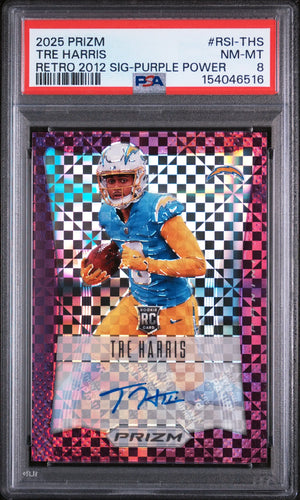 2025 Panini Prizm Retro  Rookie Autograph Tre Harris Purple Power /49 RC PSA 8 
