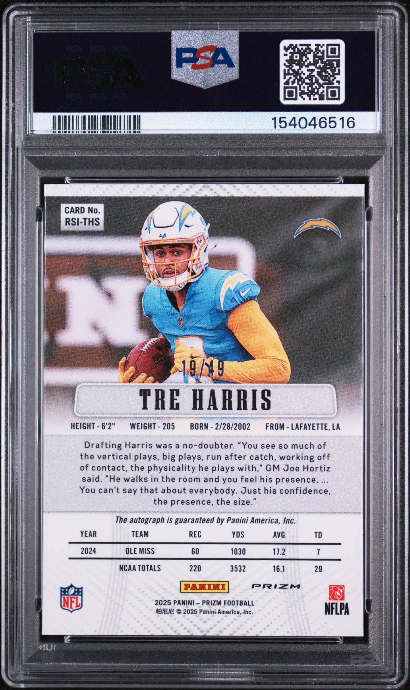 2025 Panini Prizm Retro  Rookie Autograph Tre Harris Purple Power /49 RC PSA 8 