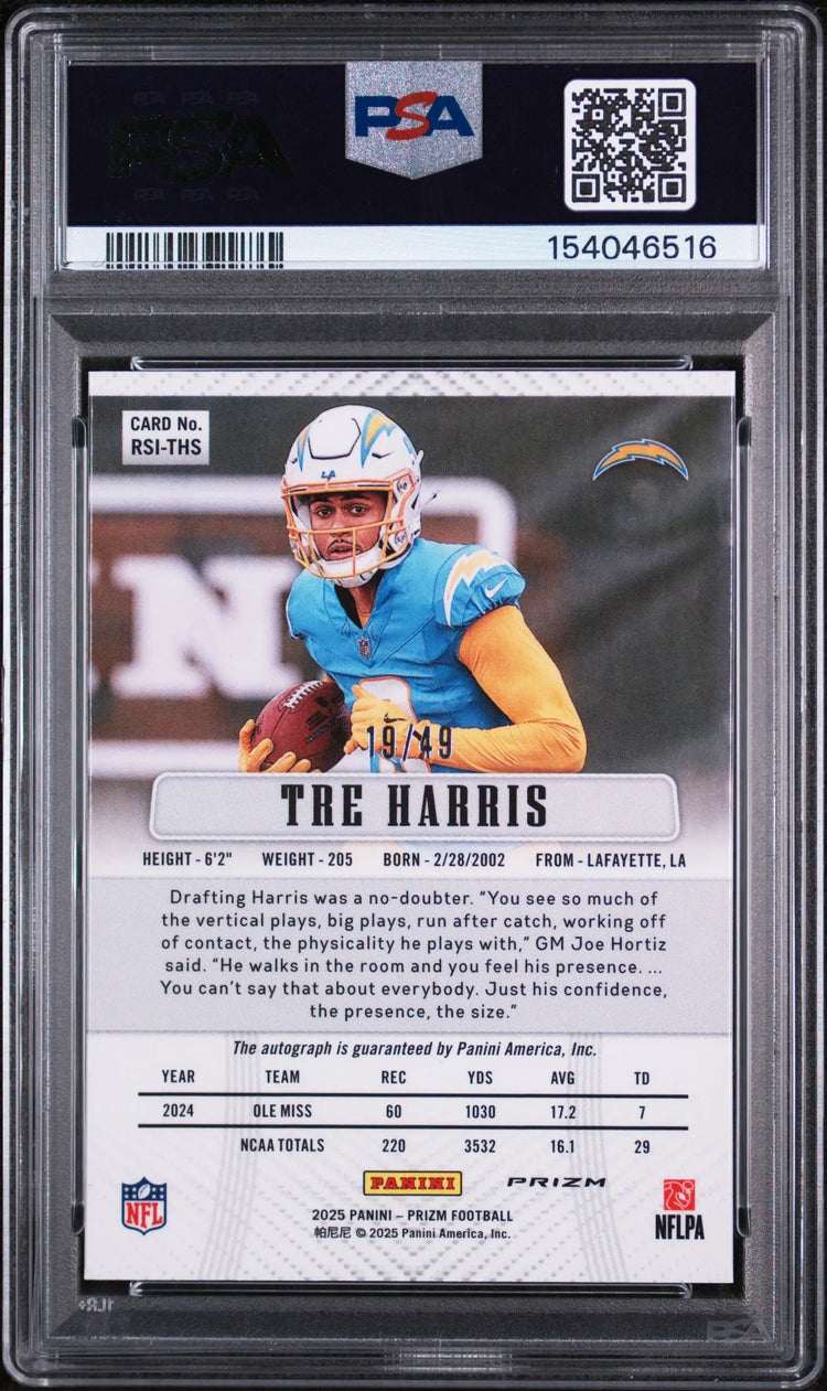 2025 Panini Prizm Retro  Rookie Autograph Tre Harris Purple Power /49 RC PSA 8 