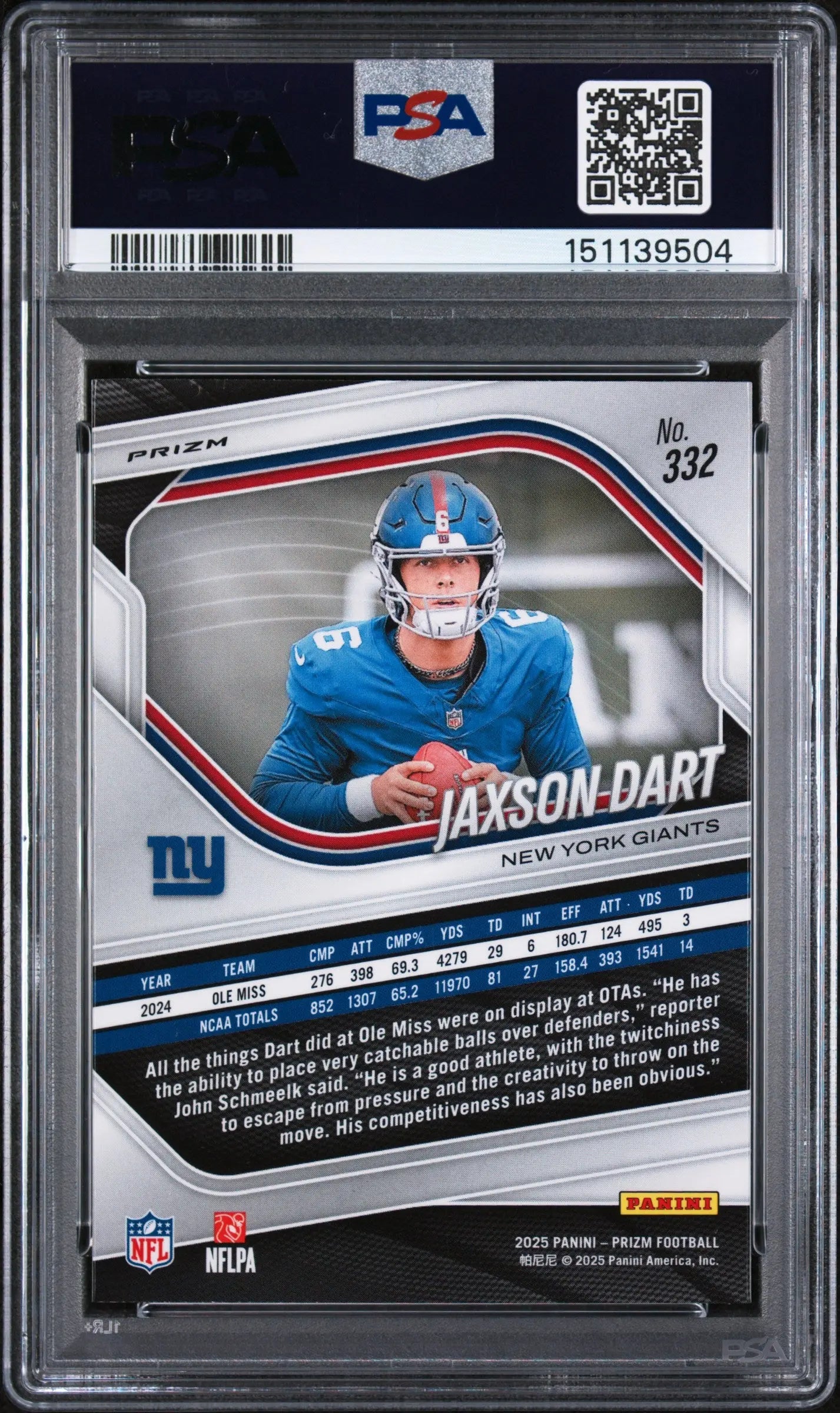 2025 Panini Prizm Rookie Jaxson Dart Lazer Prizm RC PSA 10 