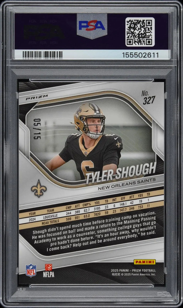 2025 Panini Prizm Rookie Tyler Shough RC Cherry Blossom Choice Prizm /15 PSA 10 