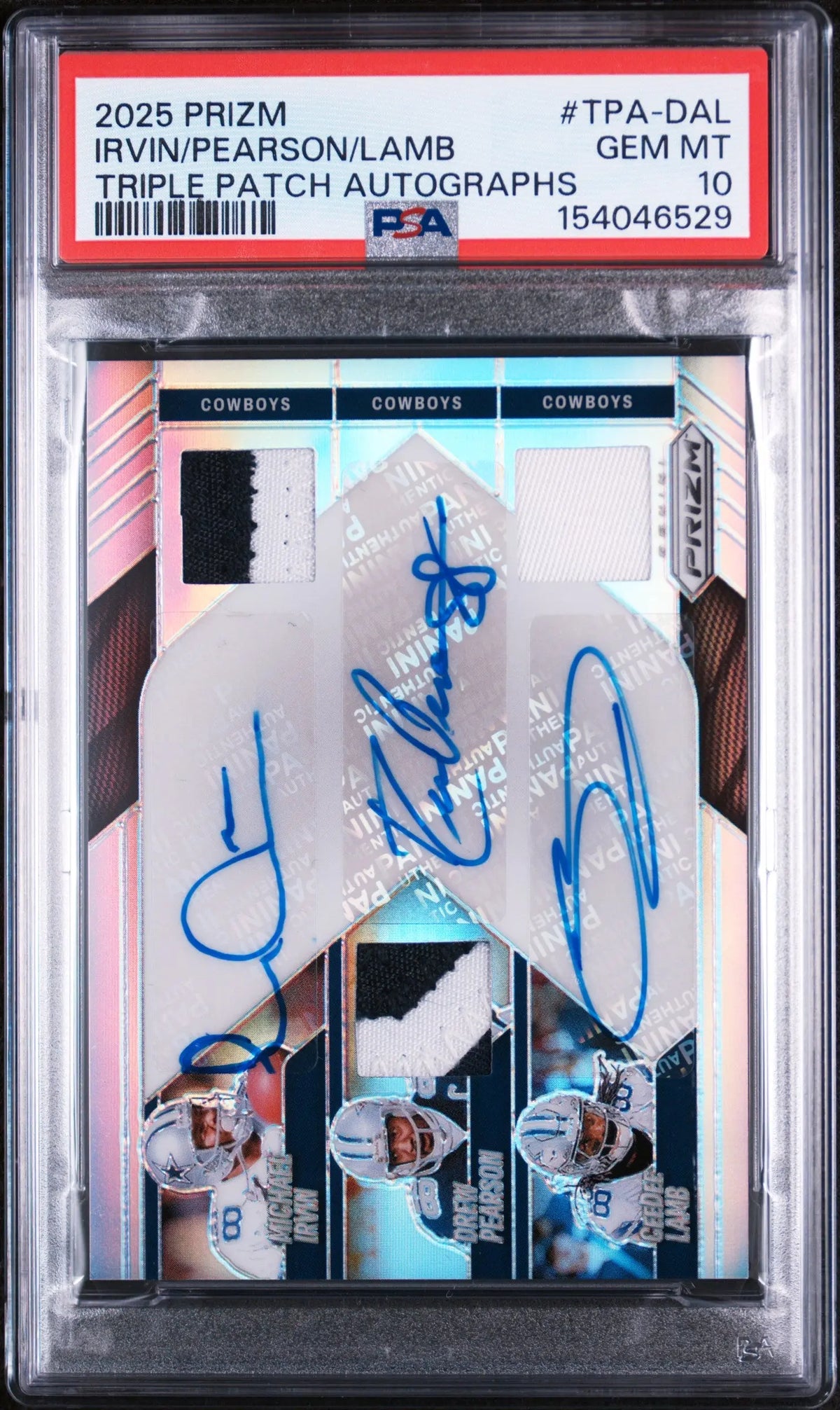 2025 Panini Prizm Triple Patch Autographs Irvin/Pearson/Lamb Auto /99 PSA 10 