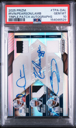 2025 Panini Prizm Triple Patch Autographs Irvin/Pearson/Lamb Auto /99 PSA 10 
