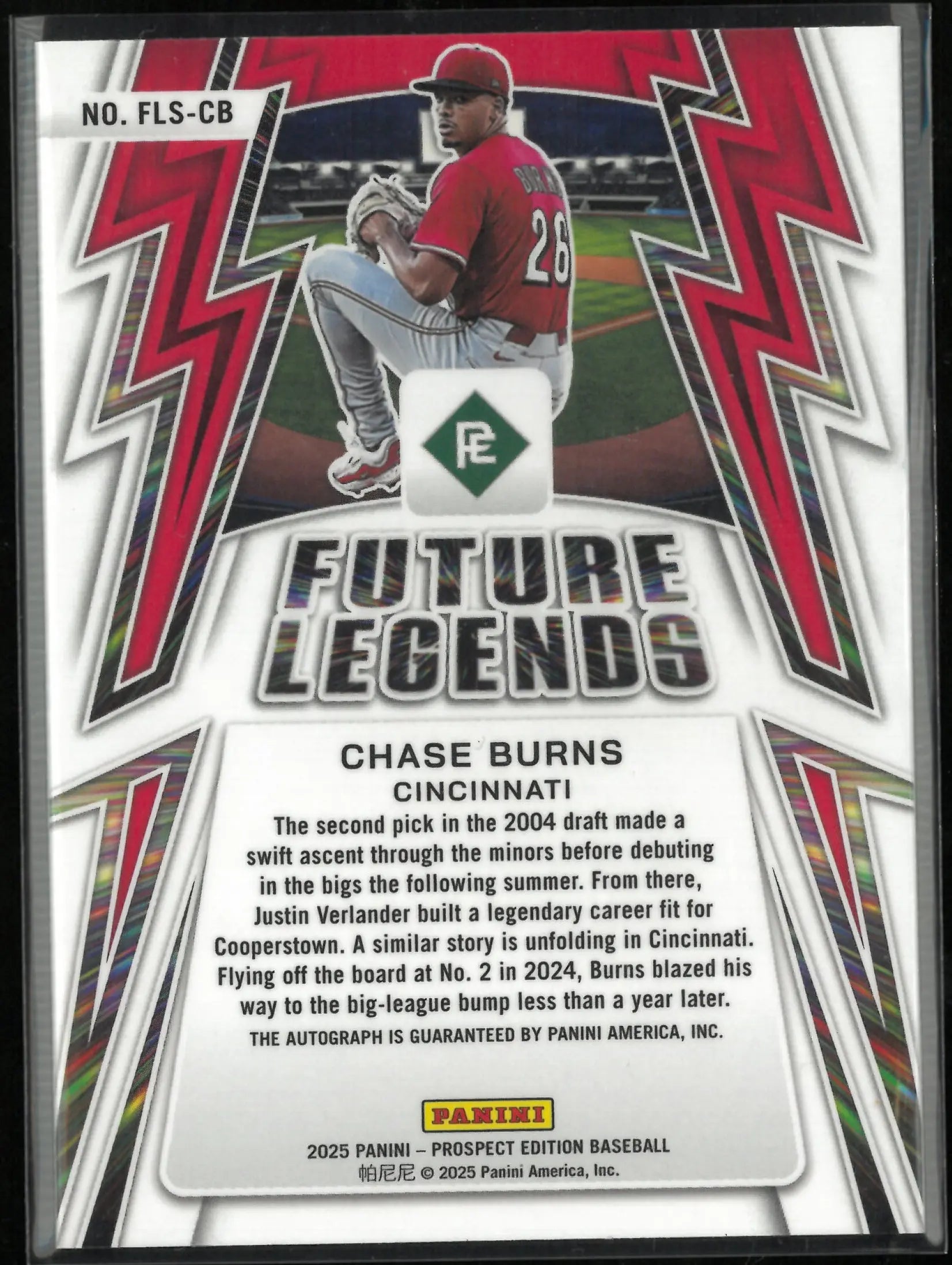 2025 Panini Prospect Edition Future Legends Chase Burns Rookie Autograph Auto RC /25 