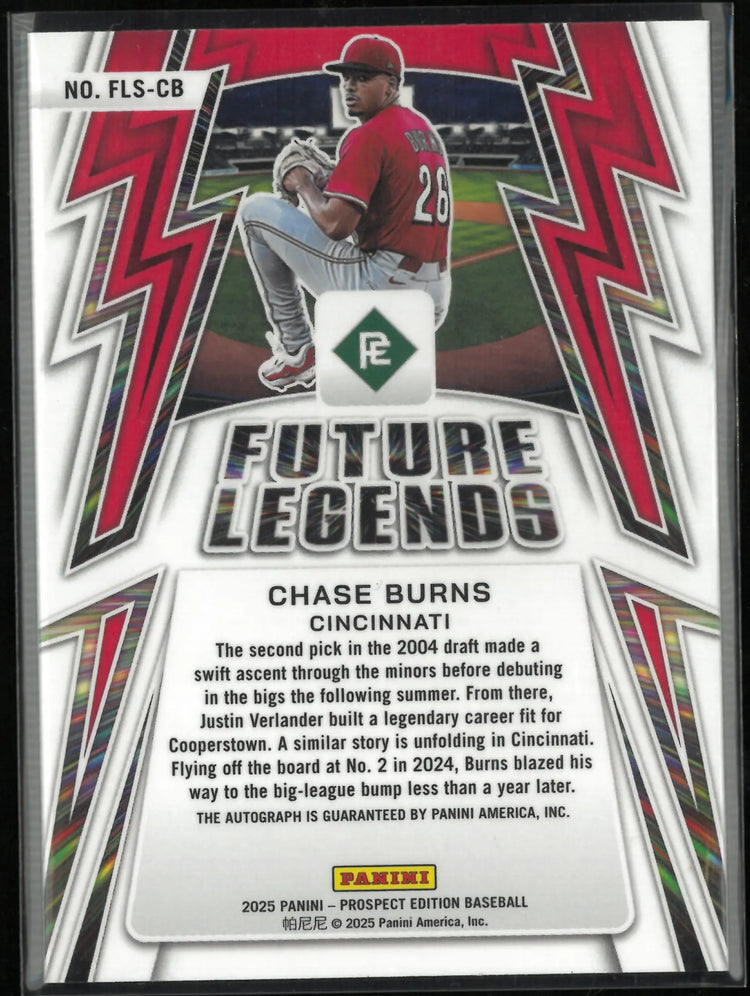 2025 Panini Prospect Edition Future Legends Chase Burns Rookie Autograph Auto RC /25 