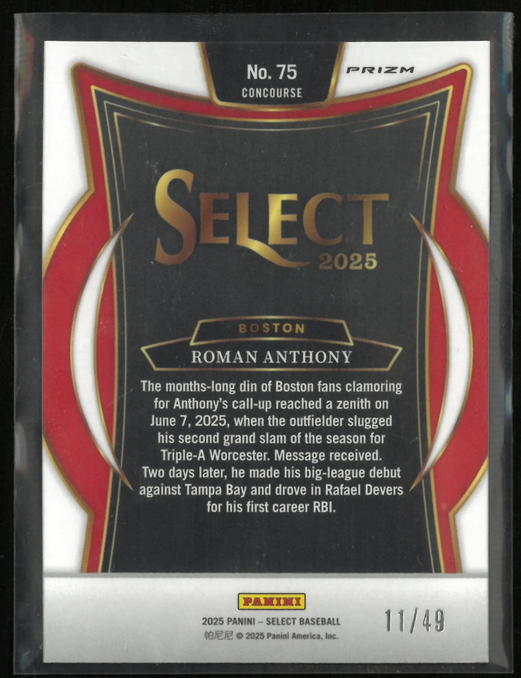 2025 Panini Select Concourse Roman Anthony Red & Green Rookie RC /49 