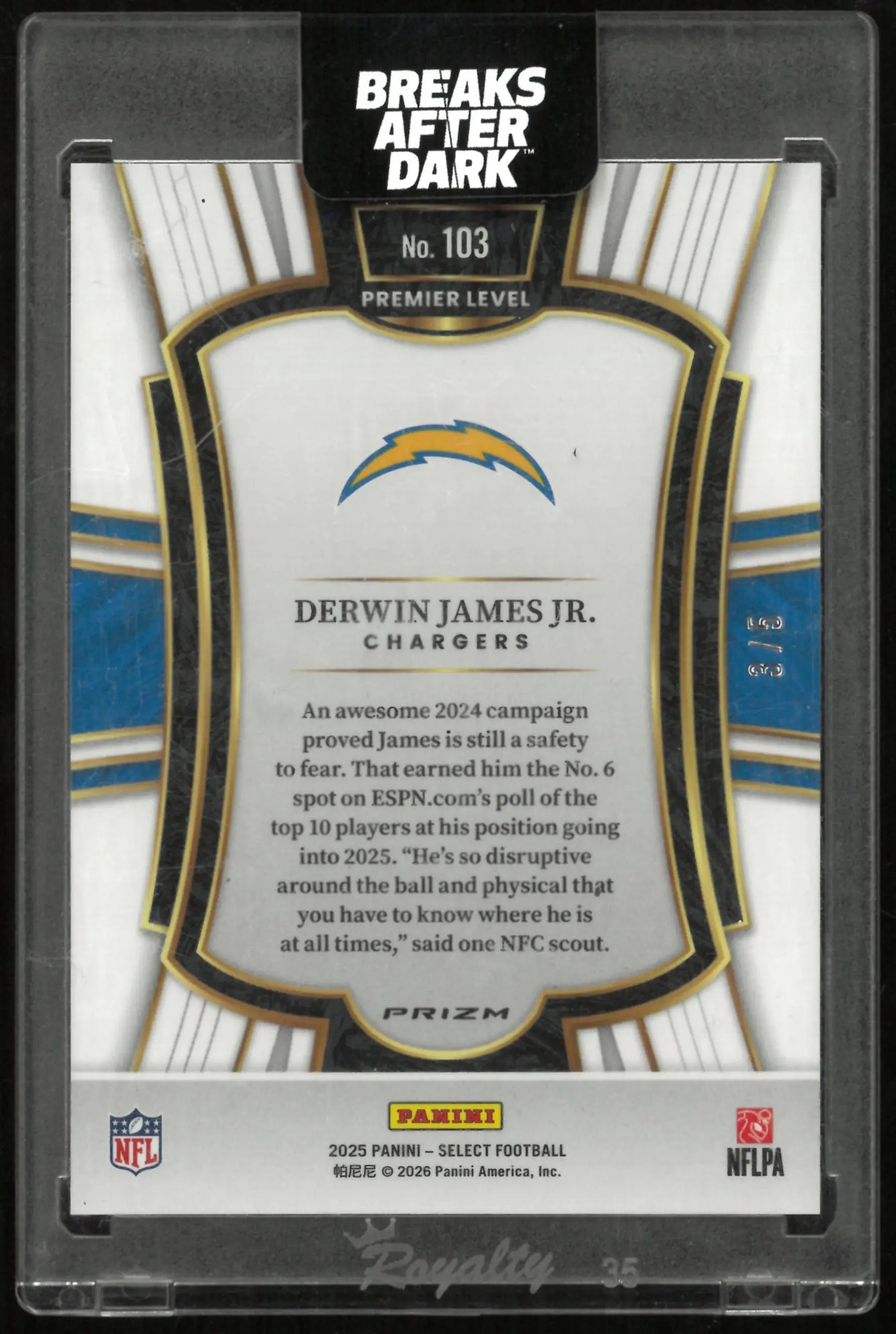 2025 Panini Select Derwin James Jr. Green Lazer /5 