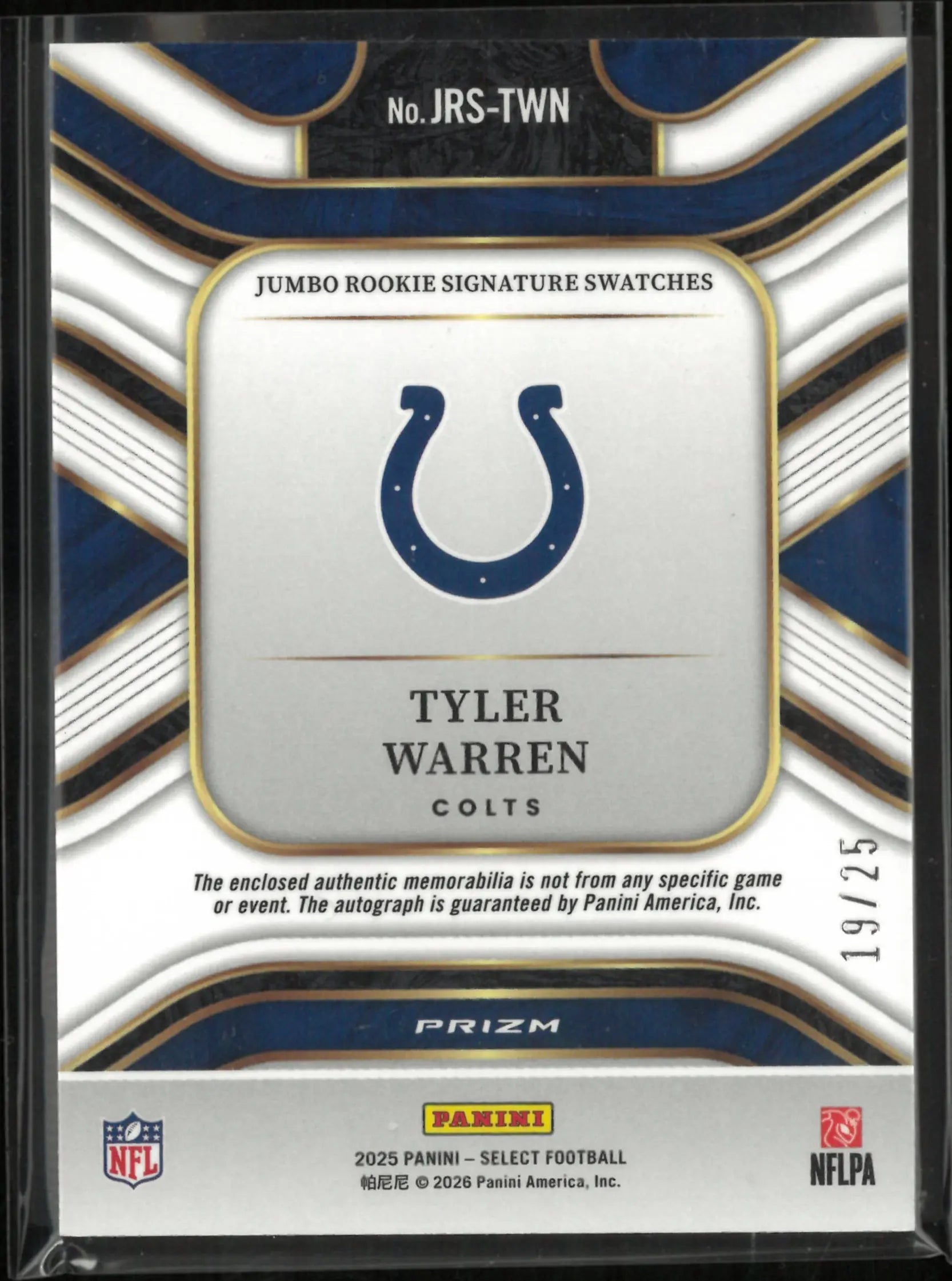 2025 Panini Select Prizm Rookie Patch Autograph Tyler Warren Tie Dye /25 RC 