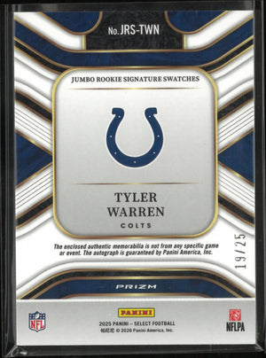 2025 Panini Select Prizm Rookie Patch Autograph Tyler Warren Tie Dye /25 RC 