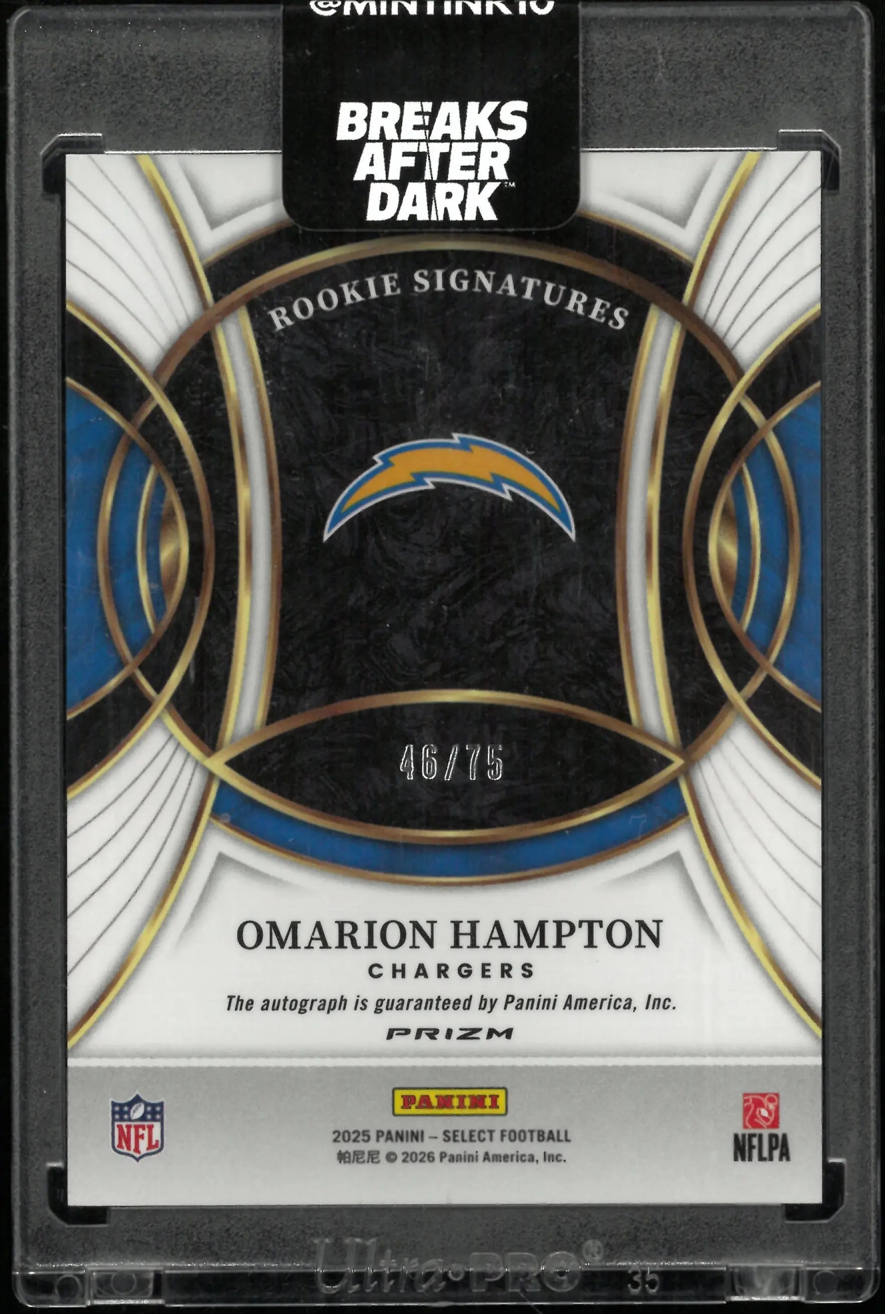 2025 Panini Select Rookie Signatures Omarion Hampton /75 Auto RC 
