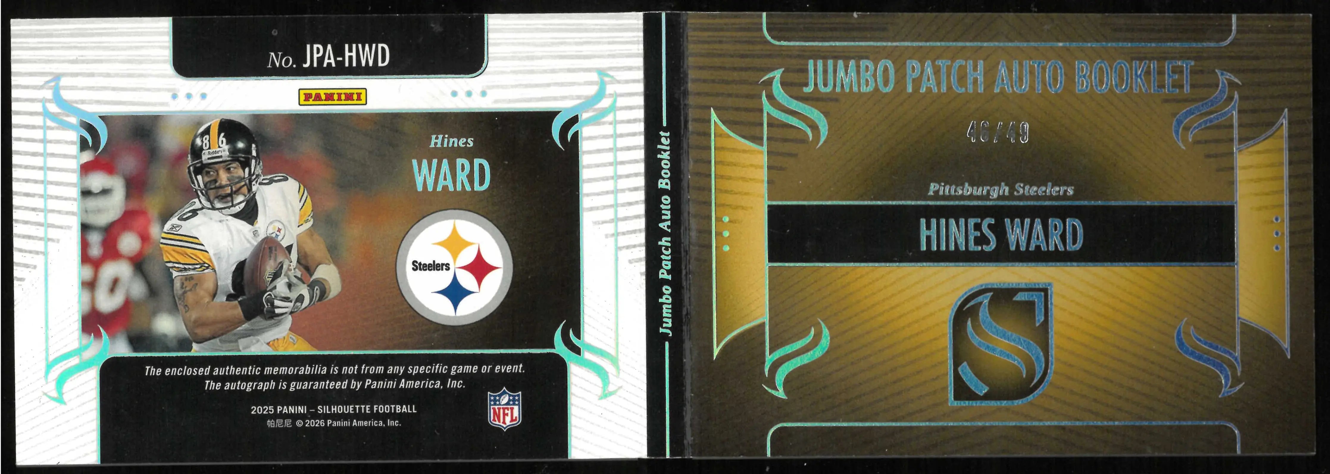 2025 Panini Silhouette Jumbo Patch Autograph Booklet Hines Ward Auto Gold /49 