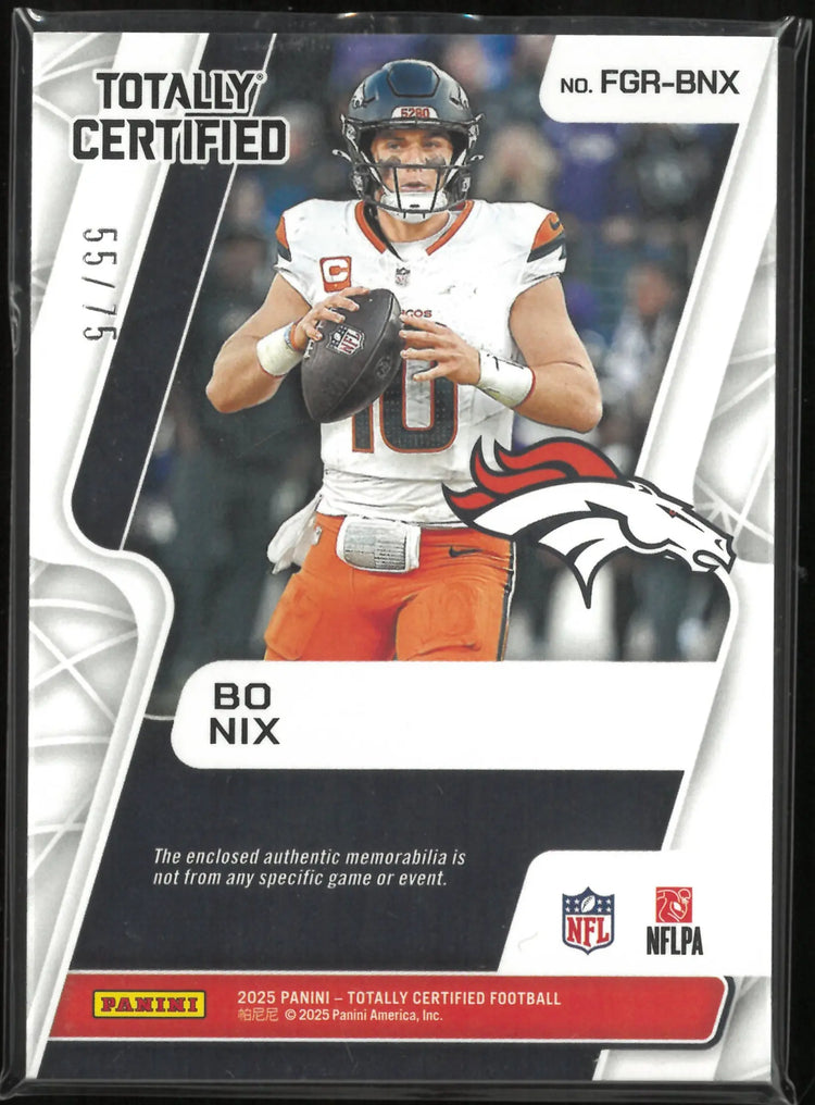 2025 Panini Totally Certified Fabrics of The Game Rookie Patch Bo Nix /75 RC 