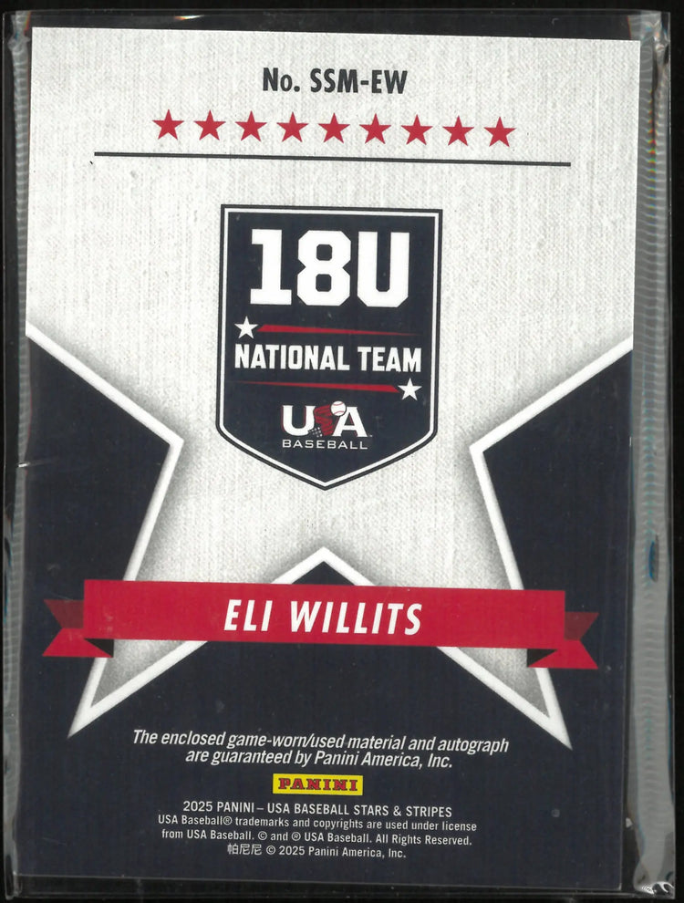 2025 Panini USA Baseball Stars & Stripes Autograph Patch Eli Willits Auto 
