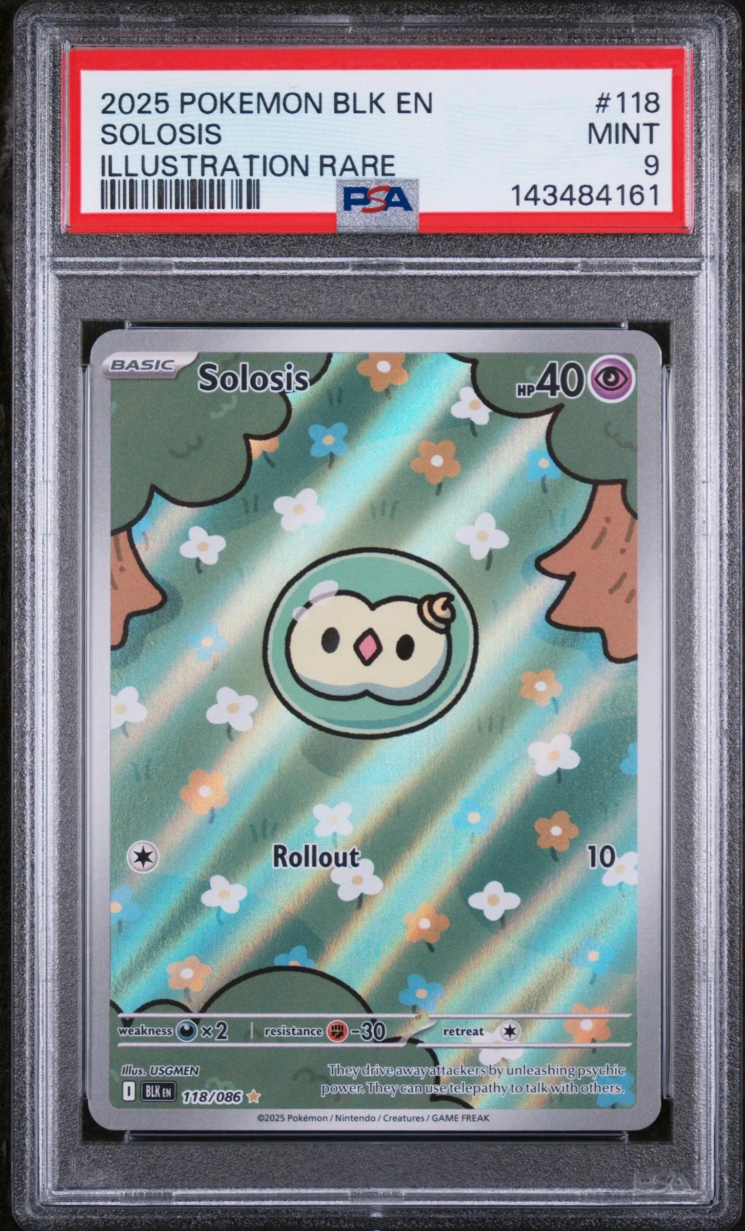 2025 Pokemon BLK EN-Black Bolt Solosis Illustration Rare 118/86 PSA 9 