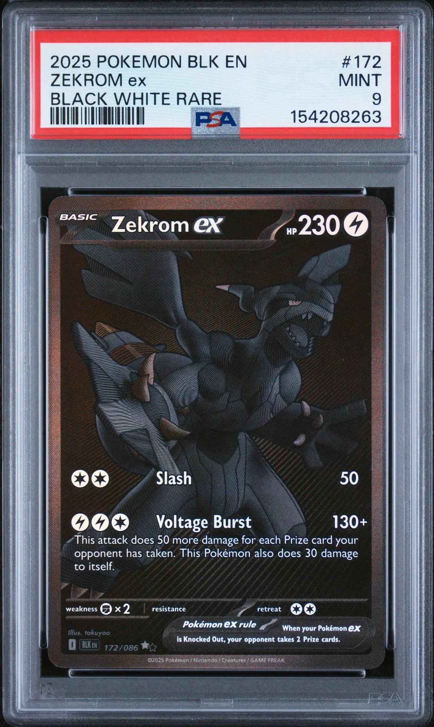 2025 Pokemon BLK EN-Black Bolt Zekrom EX Black White Rare PSA 9 172/86 