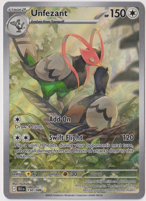 2025 Pokemon Black Bolt Unfezant Illustration Rare 150/086 