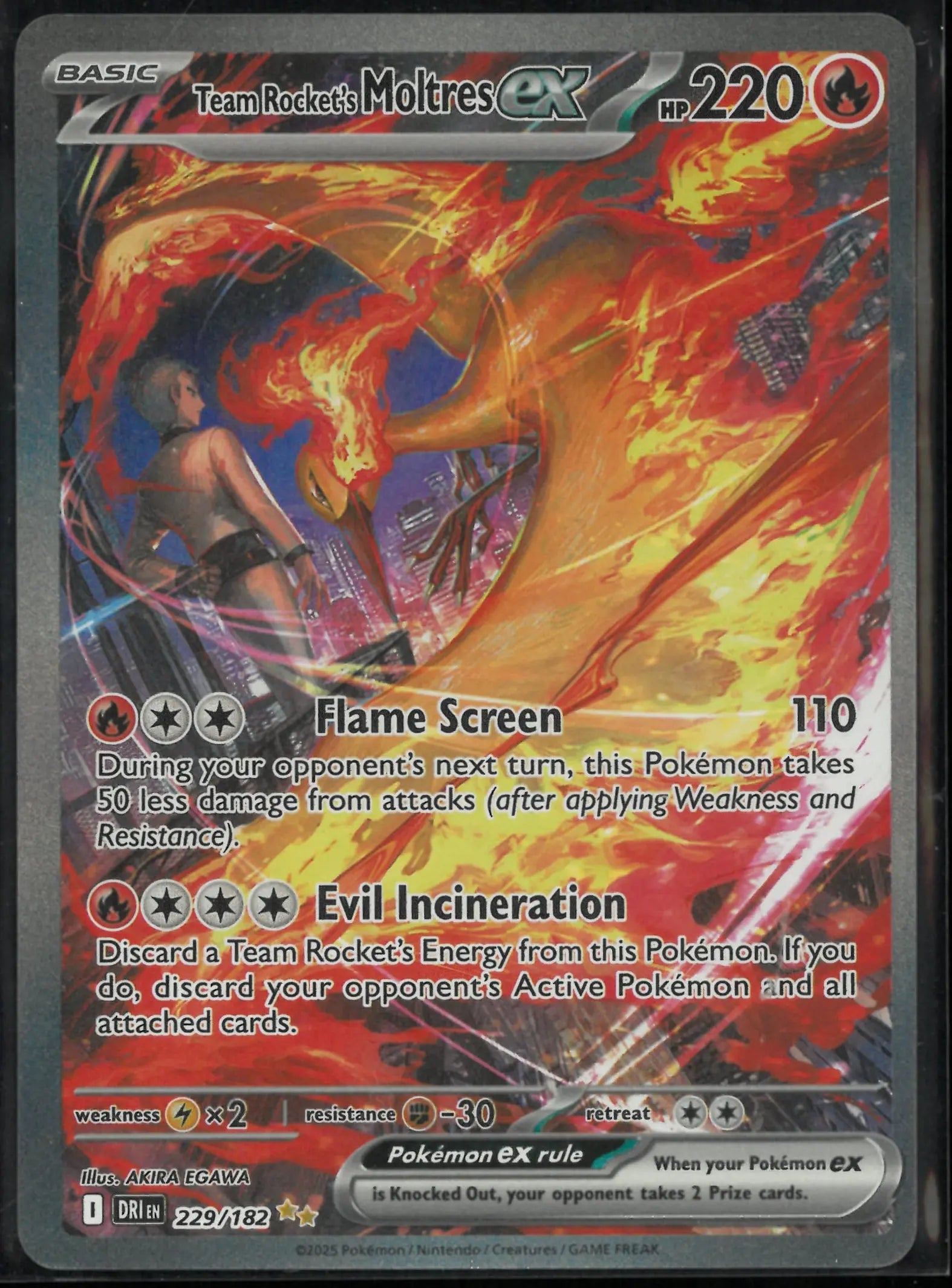 2025 Pokemon DR Special Illustration Rare Team Rocket's Moltres ex 229/182 