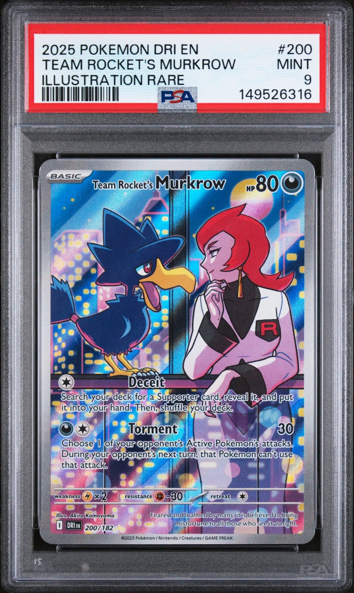 2025 Pokemon DRI 200/182 Team Rocket's Murkrow Illustration Rare PSA 9 