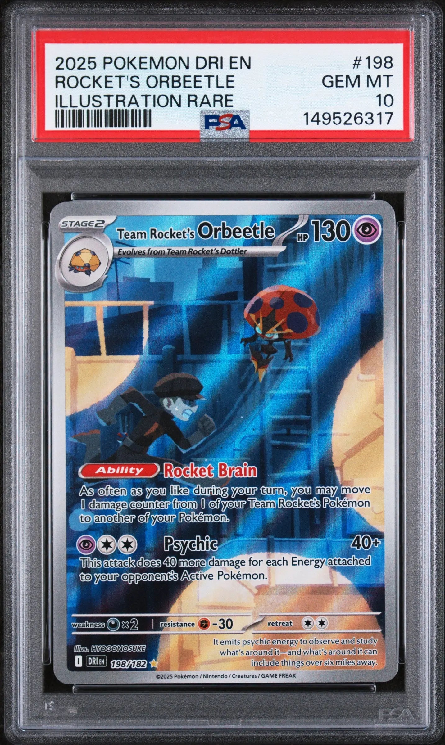 2025 Pokemon Destined Rivals 198/182 Rocket's Orbeetle Illustration Rare PSA 10 