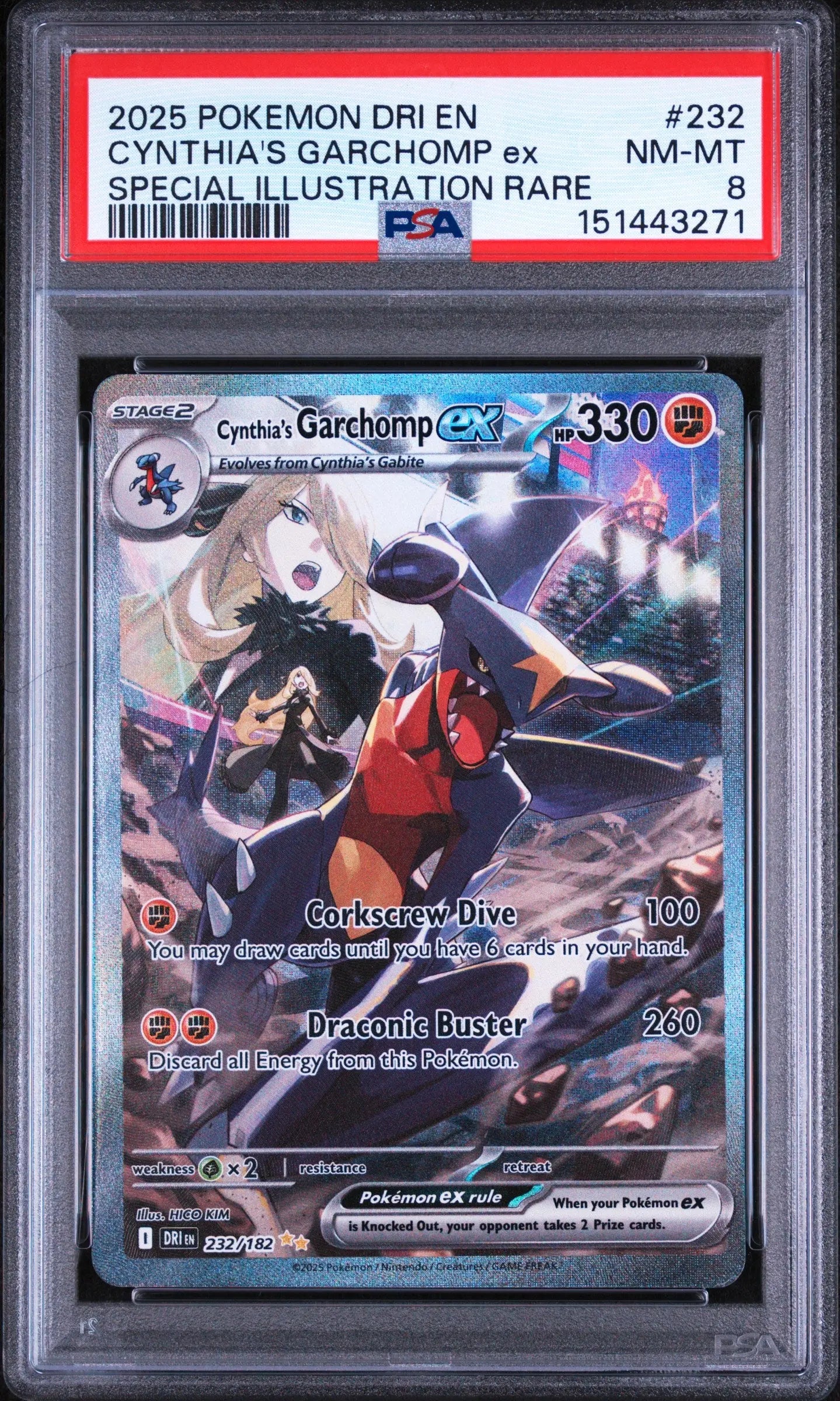 2025 Pokemon Destined Rivals Cynthia's Garchomp EX SIR 232/182 PSA 8 