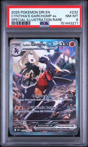 2025 Pokemon Destined Rivals Cynthia's Garchomp EX SIR 232/182 PSA 8 
