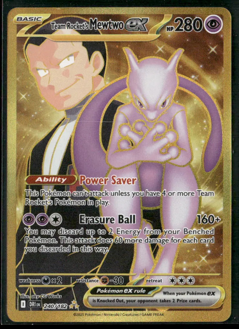 2025 Pokemon Destined Rivals Hyper Rare Team Rocket's Mewtwo ex 240/182 