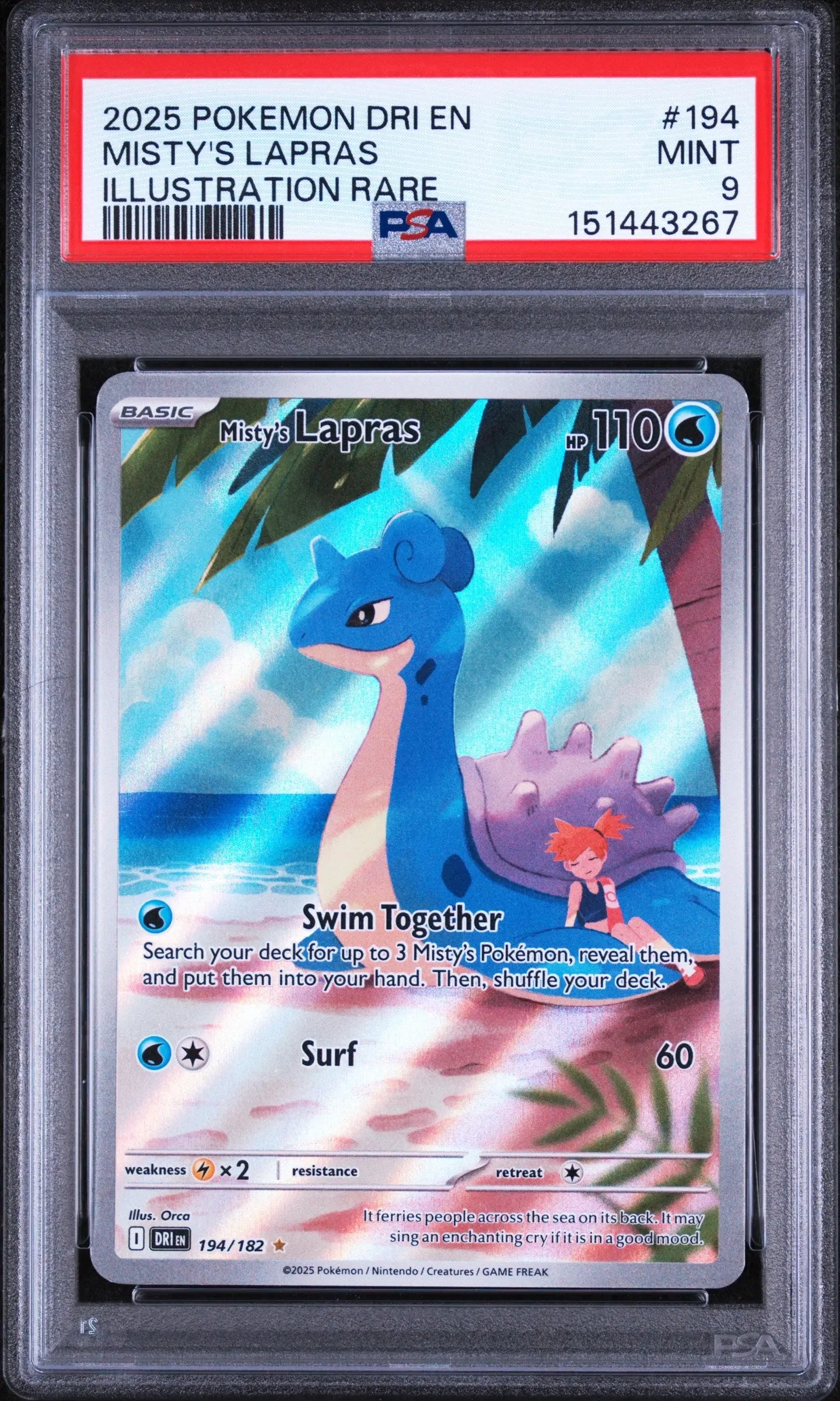2025 Pokemon Destined Rivals Misty's Lapras Illustration Rare 194/182 PSA 9 