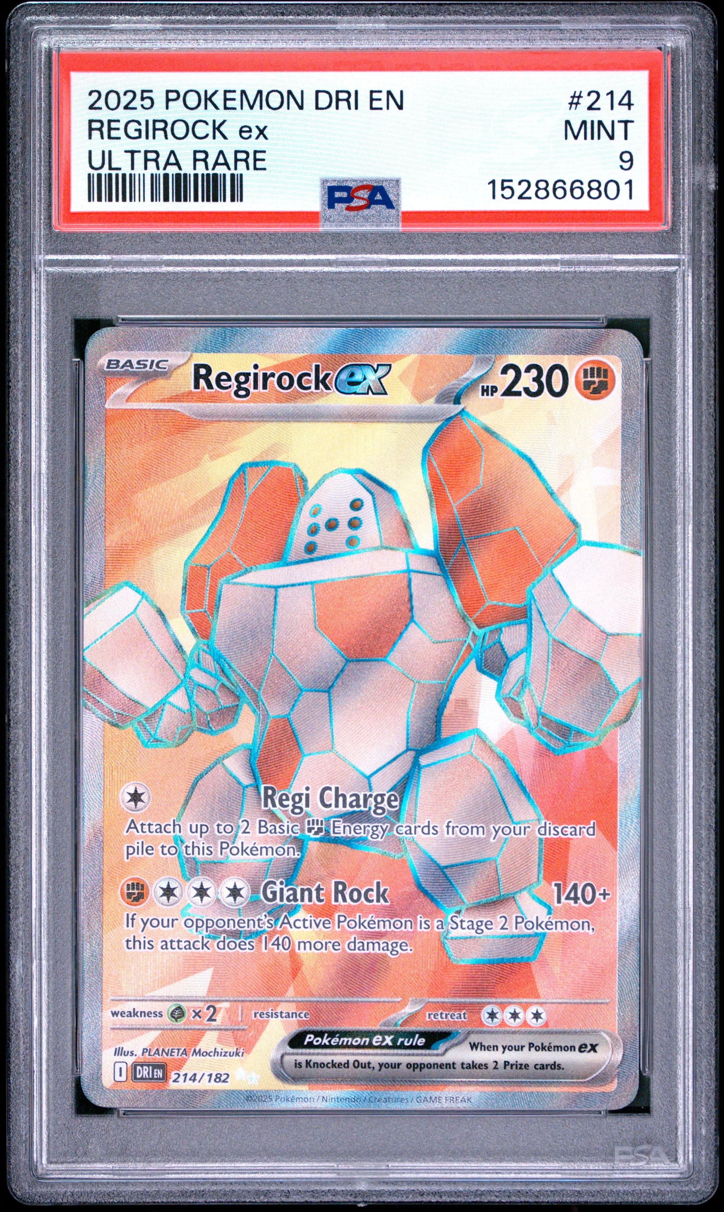 2025 Pokemon Destined Rivals Regirock EX Ultra Rare 214/182 PSA 9 