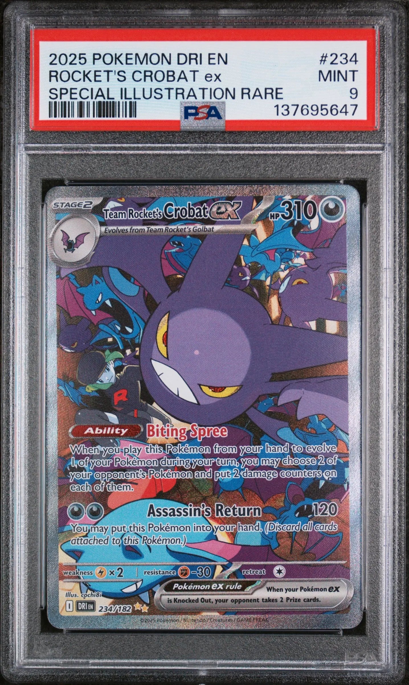 2025 Pokemon Destined Rivals Rocket's Crobat EX SIR PSA 9 234/182 