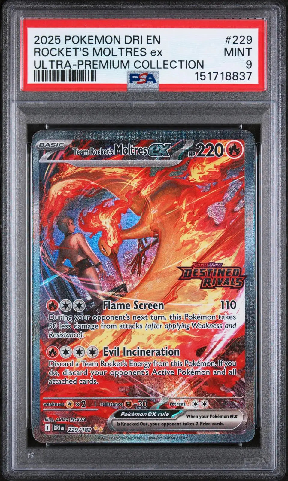 2025 Pokemon Destined Rivals Rocket's Moltres Ex UPC 229/182 PSA 9 