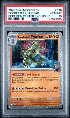 2025 Pokemon Destined Rivals Rocket's Tyranitar Pokemon Center Exclusive PSA 10 