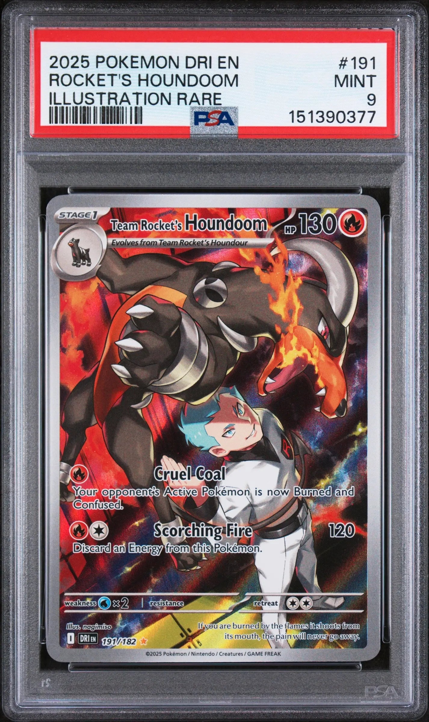 2025 Pokemon Destined Rivals Rockets Houndoom Illustration Rare 192/182 PSA 9 
