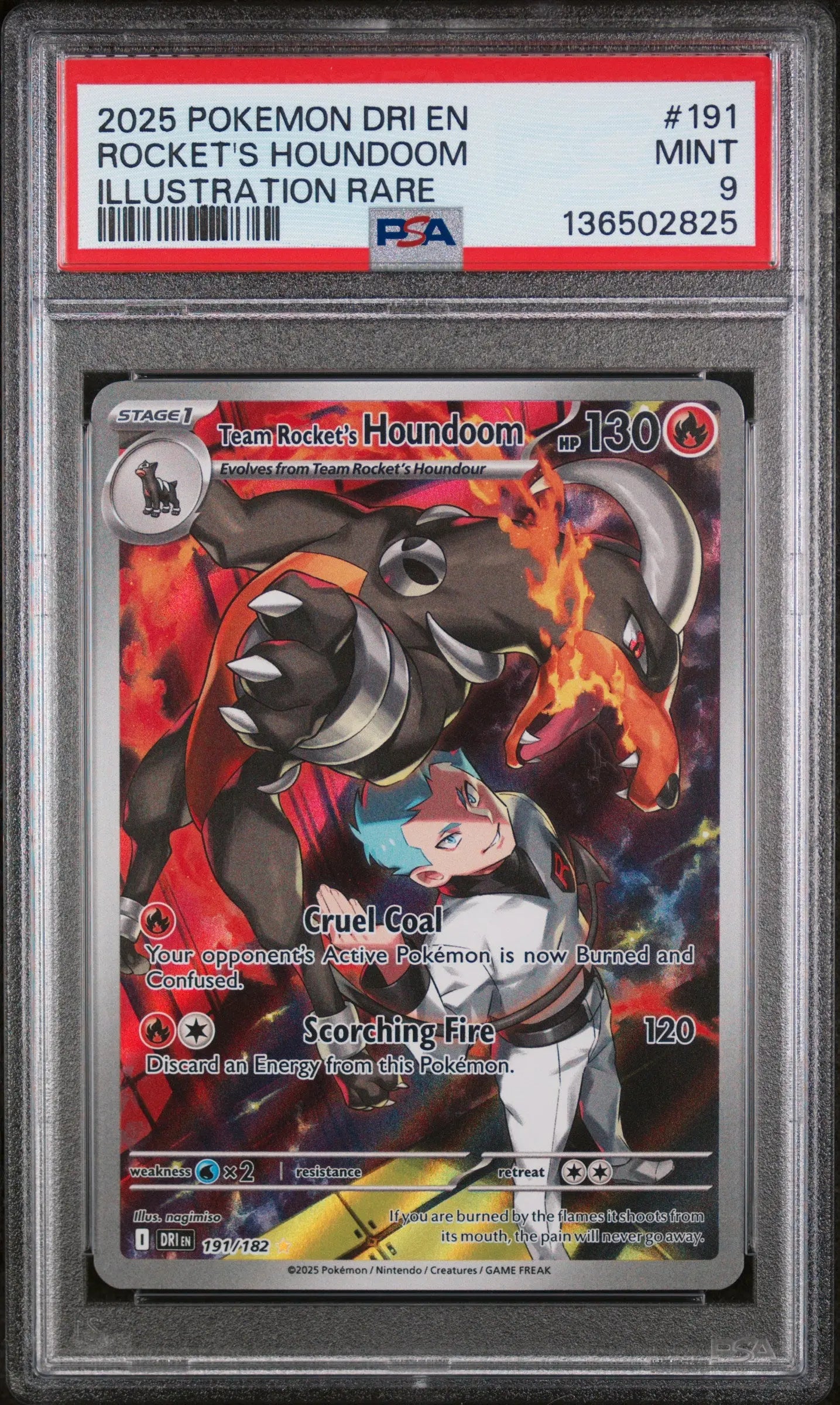 2025 Pokemon Destined Rivals Team Rocket's Houndoom Illustration Rare PSA 9 