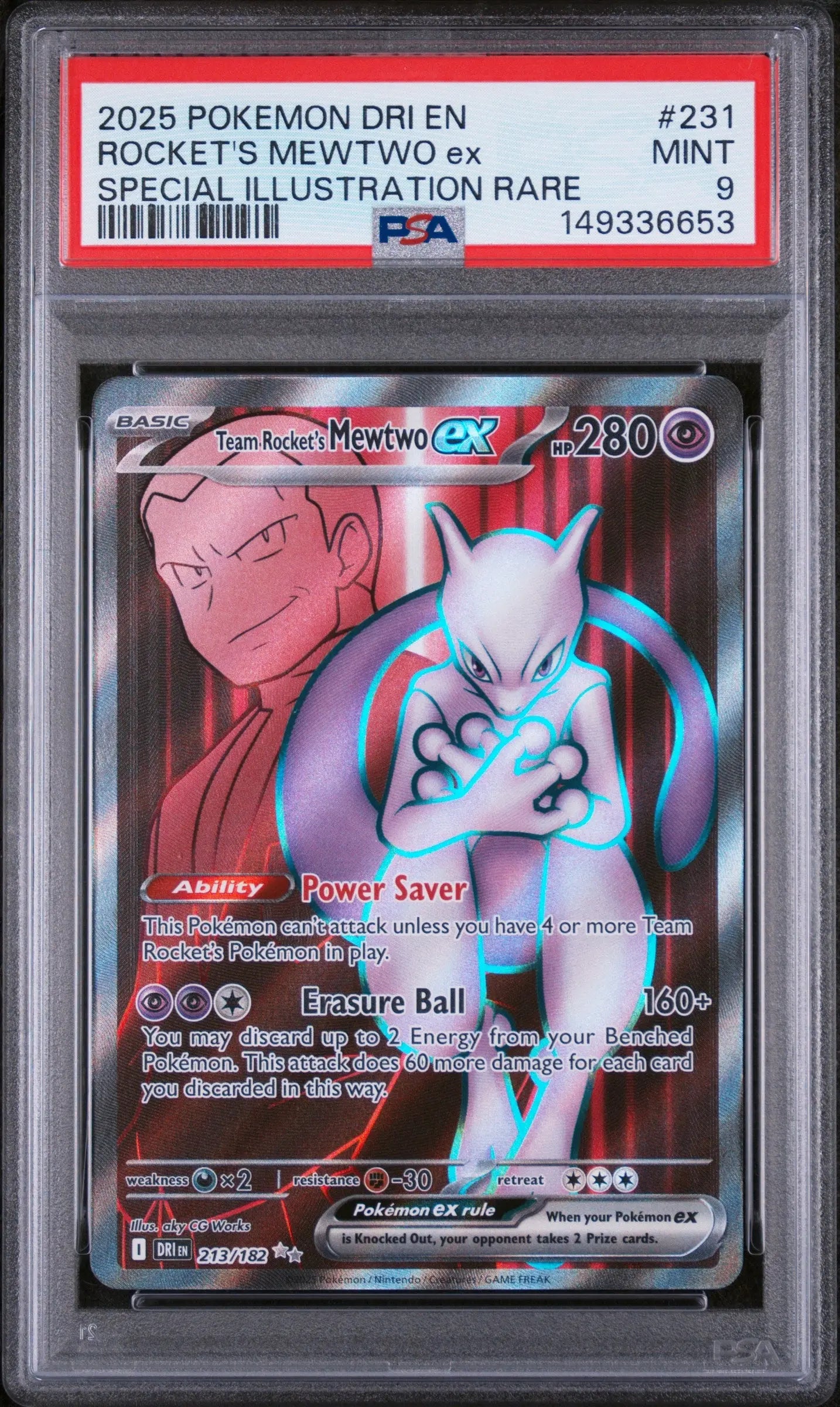 2025 Pokemon Destined Rivals Team Rocket's Mewtwo EX SIR 231/182 PSA 9 