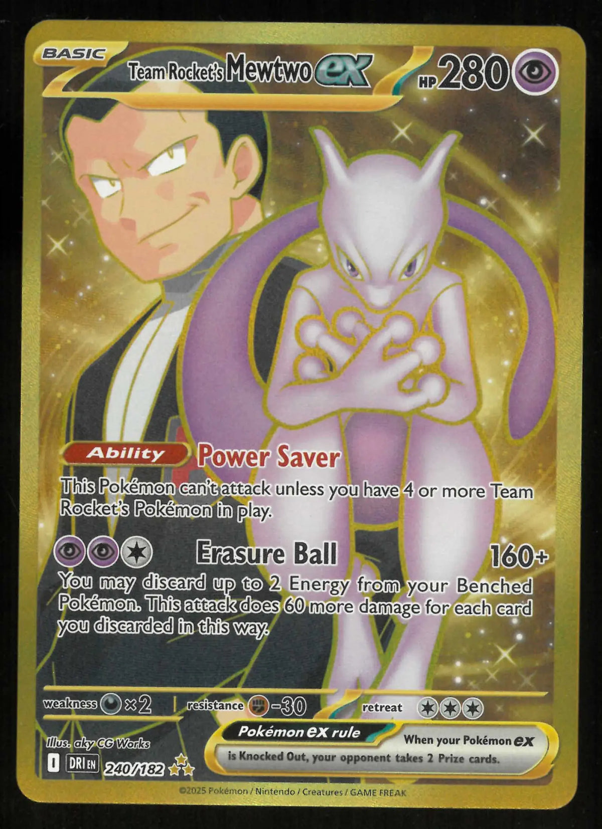 2025 Pokemon Destined Rivals Team Rocket's Mewtwo ex Hyper Rare 240/182 