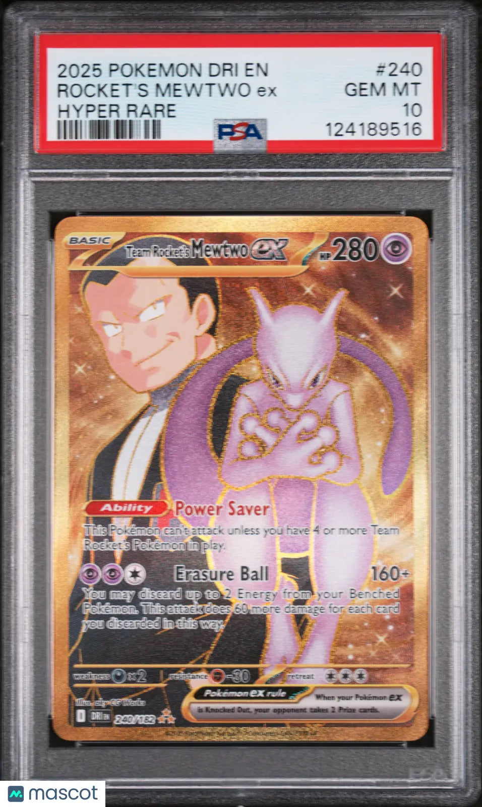 2025 Pokemon Dri EN-Destined Rivals Rocket's Mewtwo EX Hyper Rare PSA 10 240/182 