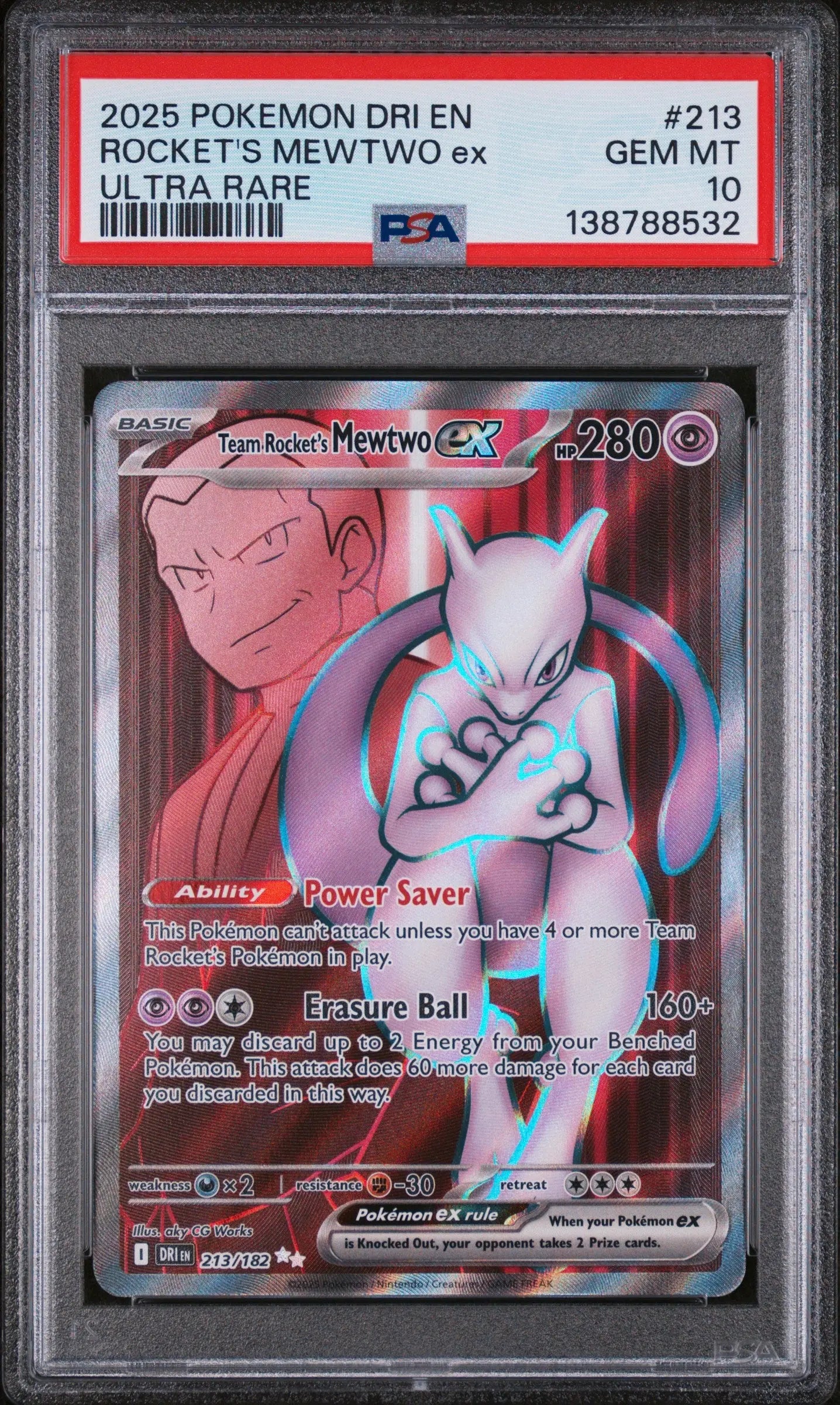 2025 Pokemon Dri EN-Destined Rivals Rocket's Mewtwo EX Ultra Rare PSA 10 #213 