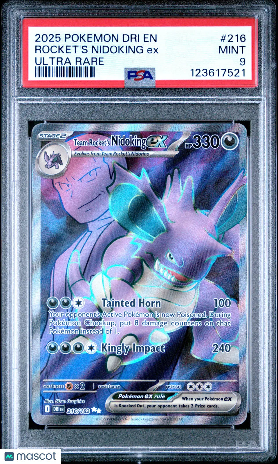 2025 Pokemon Dri EN-Destined Rivals Rocket's Nidoking EX Ultra Rare PSA 9 #216 