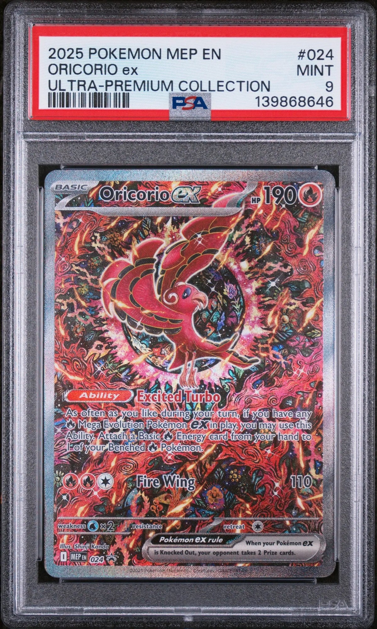 2025 Pokemon ME Black Star Promo 024 Oricorio Ex Ultra-Premium Collection PSA 9 