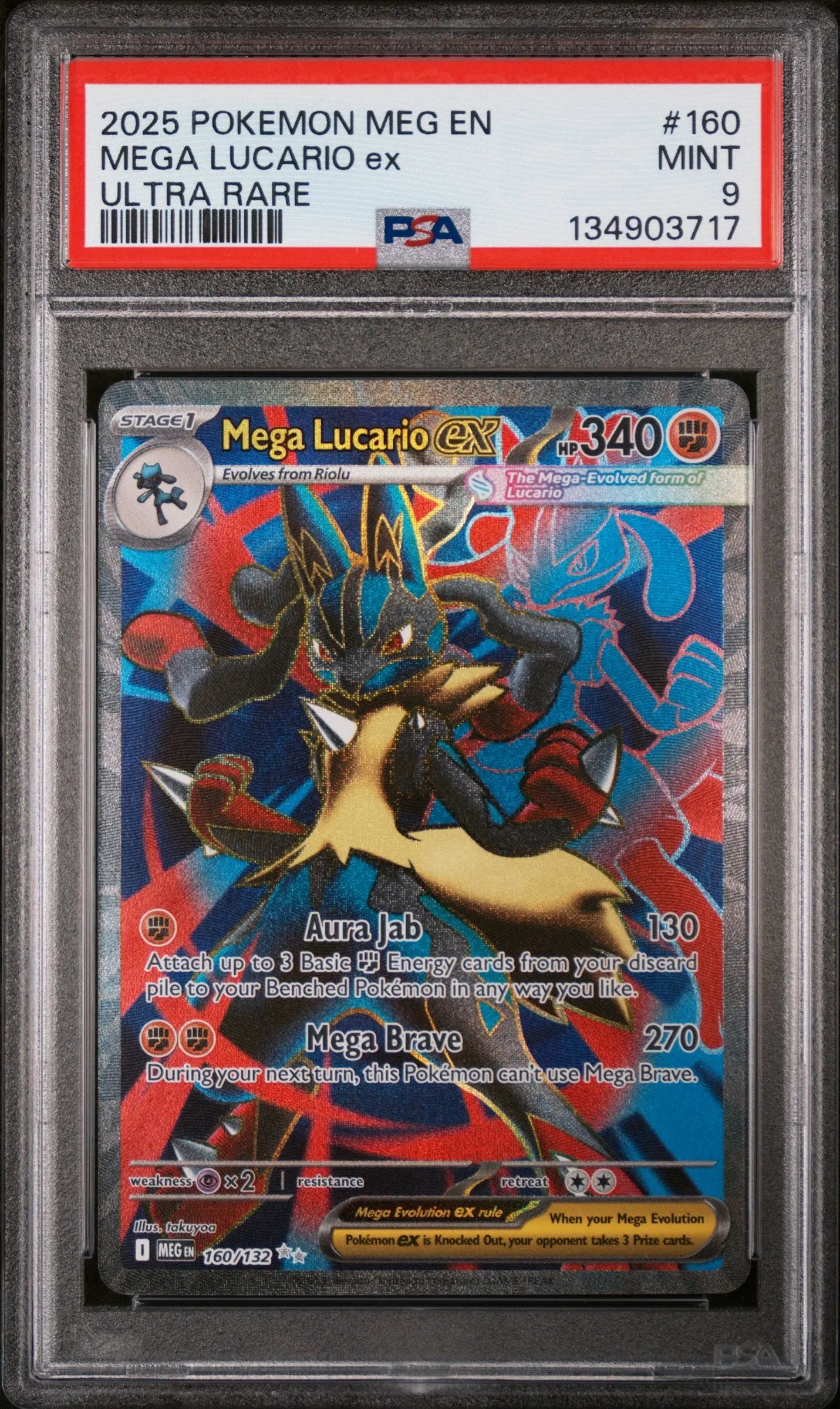 2025 Pokemon Meg EN-Mega Evolution Mega Lucario EX Ultra Rare PSA 9 160/132 