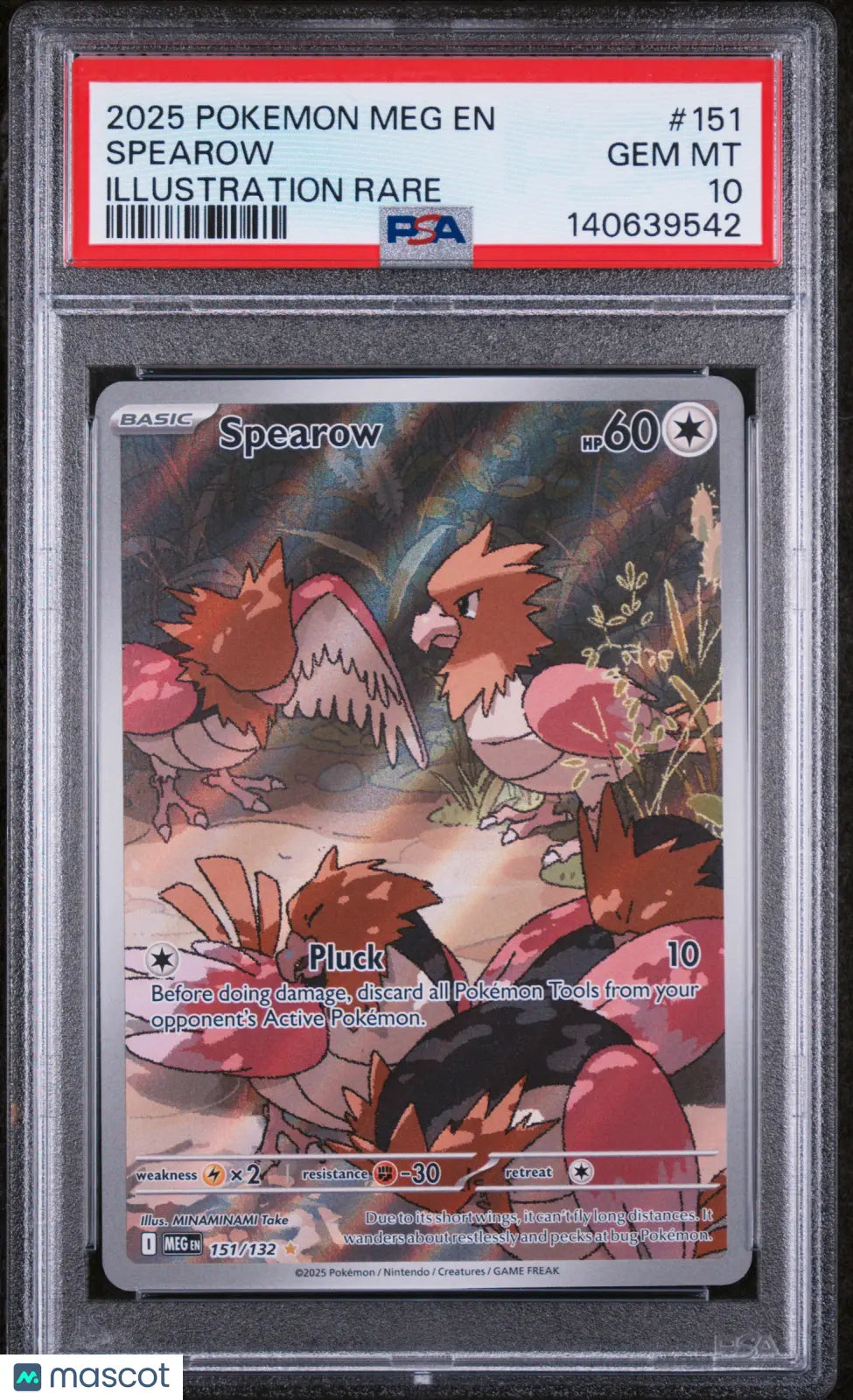 2025 Pokemon Meg EN-Mega Evolution Spearow Illustration Rare PSA 10 151/132 