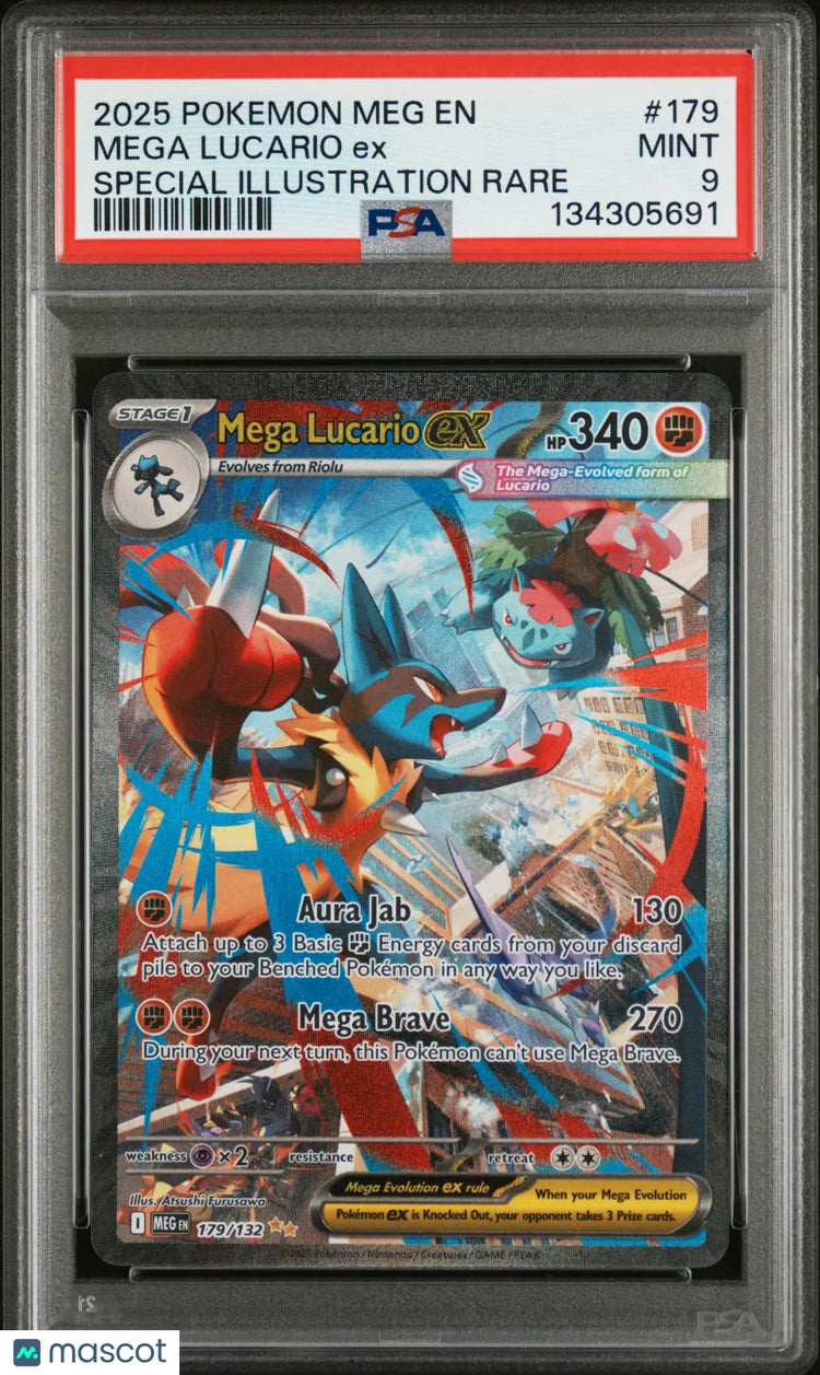 2025 Pokemon Meg EN-Mega Lucario EX Special Illustration Rare PSA 9 179/132 