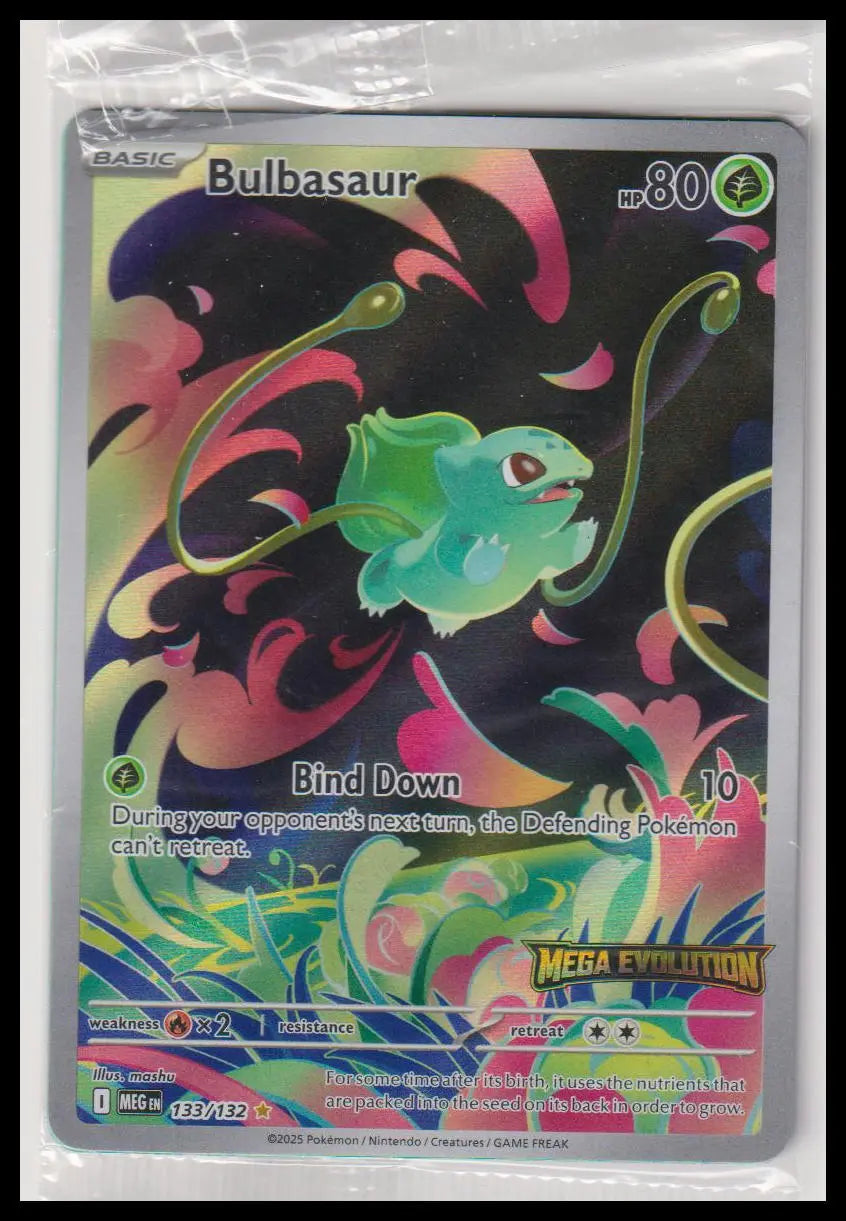 2025 Pokemon Mega Evolution Stamped Bulbasaur Booster Box Topper 133/132 