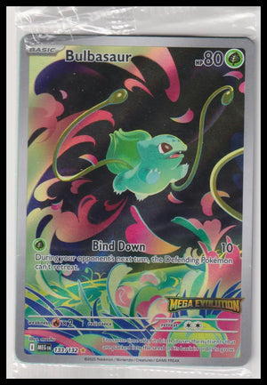 2025 Pokemon Mega Evolution Stamped Bulbasaur Booster Box Topper 133/132 