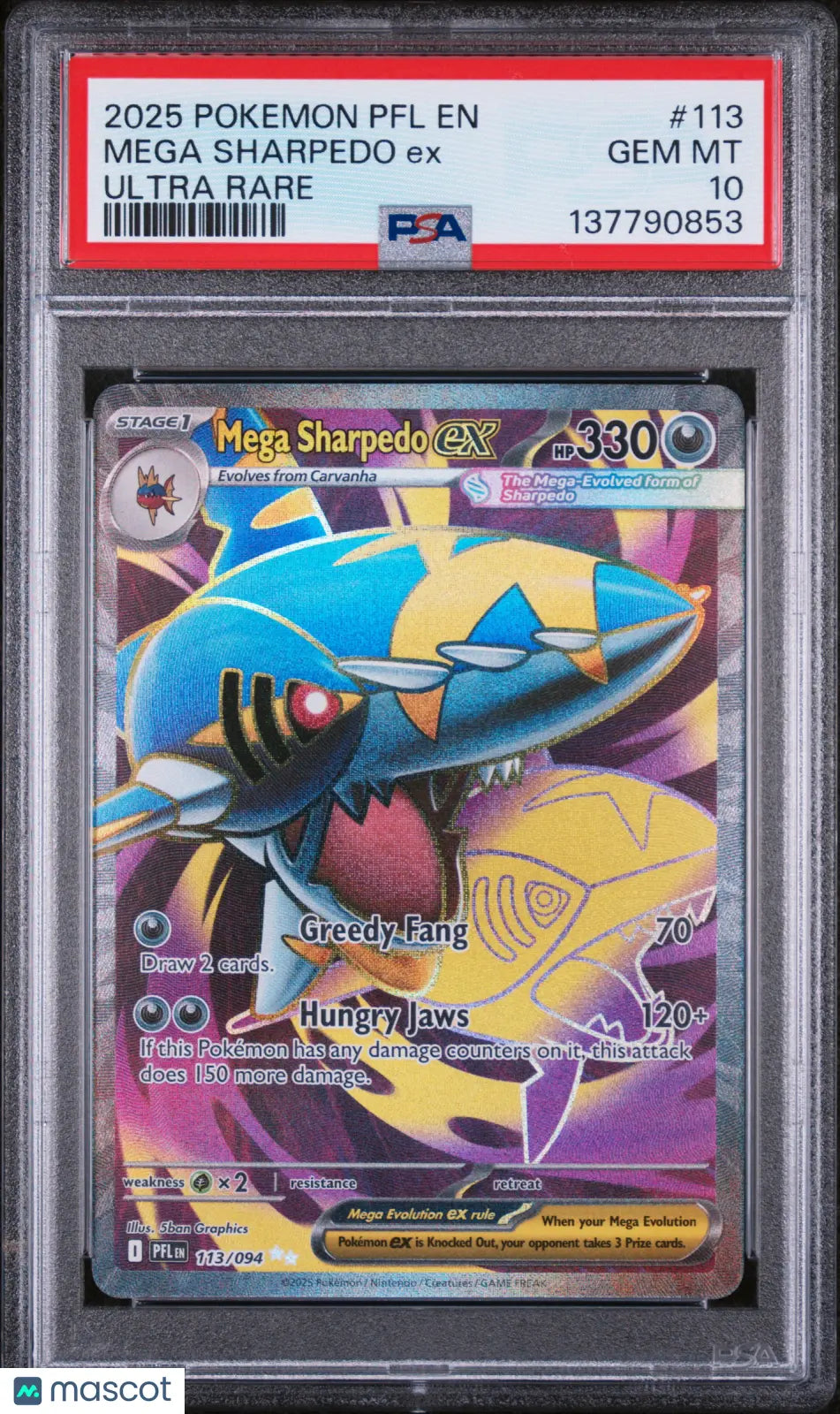 2025 Pokemon PFL EN-Phantasmal Flames Mega Sharpedo EX Ultra Rare PSA 10 #113 