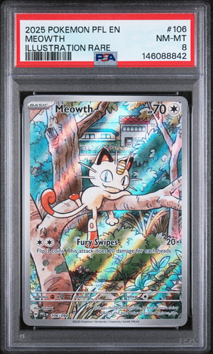 2025 Pokemon PFL EN-Phantasmal Flames Meowth Illustration Rare PSA 8 106/94 